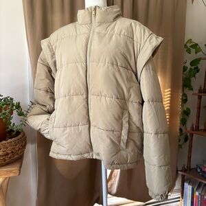 WeWoreWhat Chic Light Tan Puffer Jacket AND Vest Size Large